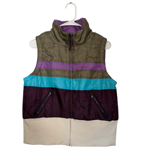 Vintage Ocean Pacific OP Junior XL Fits Women S Stripe ZipUp Puff Ski Vest - Picture 3 of 8